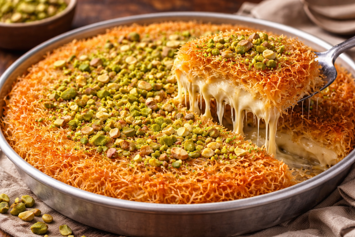 كنافة الشوكولاتة البيضاء والفستق… حلويات رمضانية مبتكرة